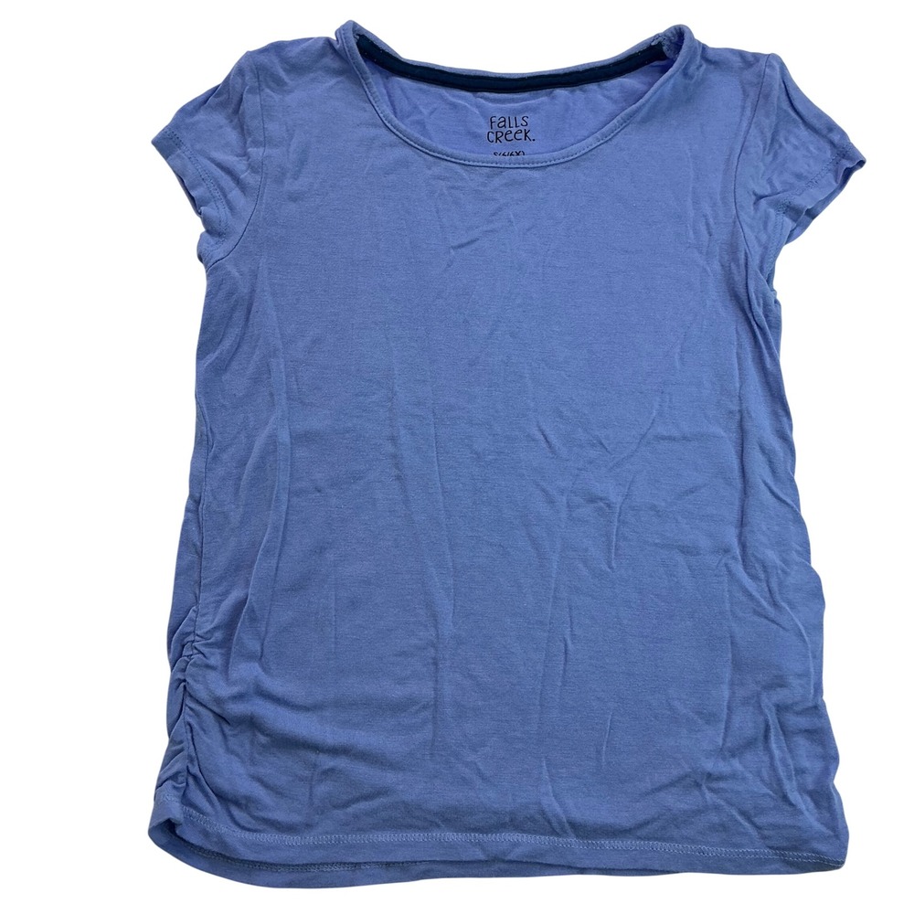 Falls Creek Blue T-Shirt Kids Size S 6/6X Ruched Side Short Sleeve Rayon Blend